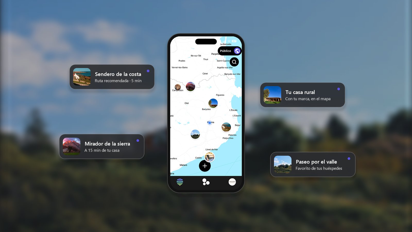 Mapa de recomendaciones de Spotlife con spots de la zona en el móvil